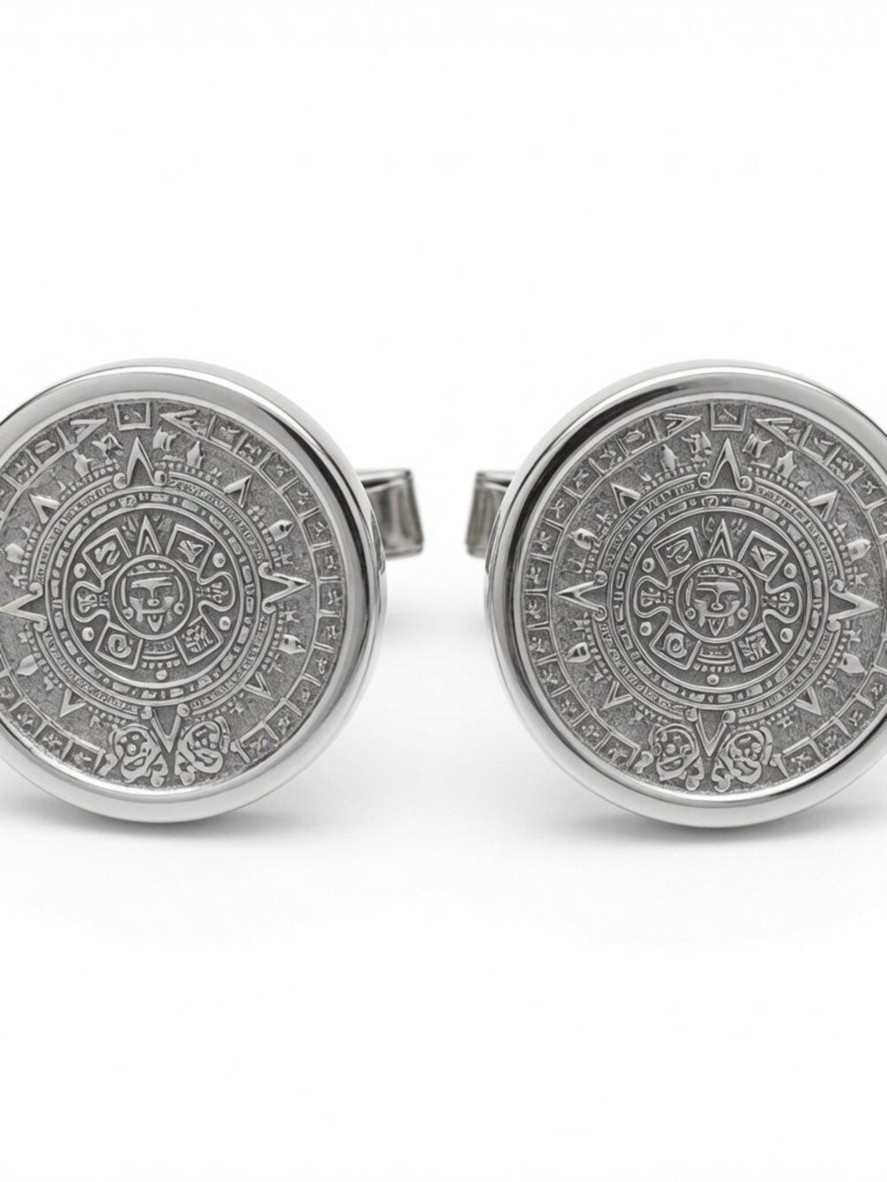 Vintage Mexico Aztec Calendar Sterling Silver Cufflinks Cuff links Estate Men